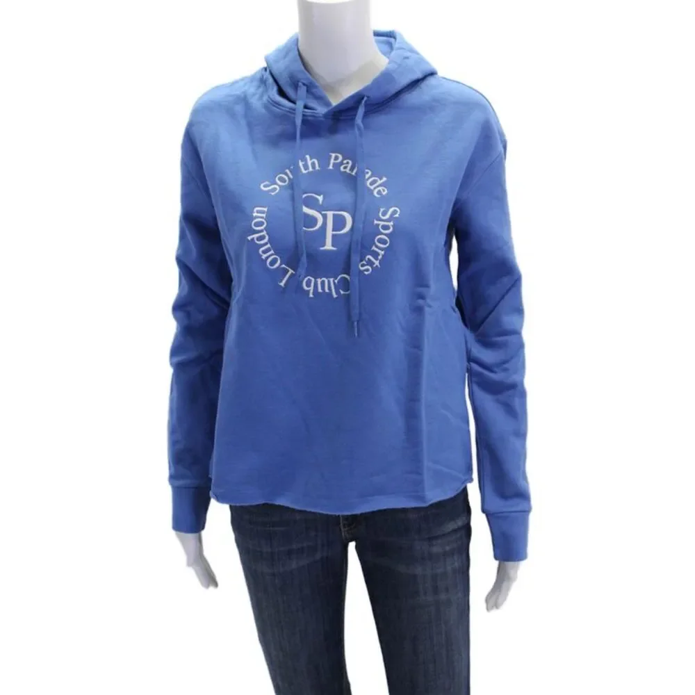 South Parade Womens Pullover Logo Hoodie Sweatshirt Blue Cotton Size Extra Small